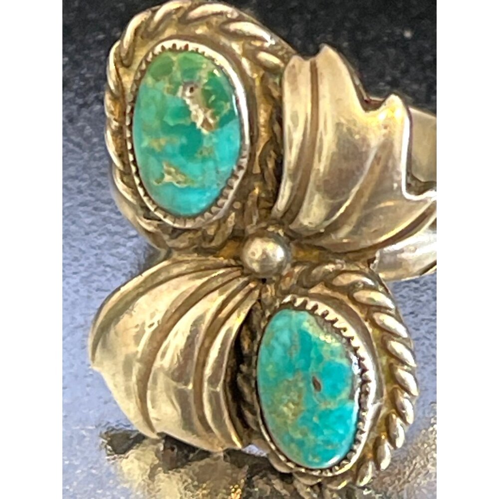 Sterling Silver Turquoise Native American Navajo Ring Size 6.75 Signed ES 8g VTG - Picture 14 of 15